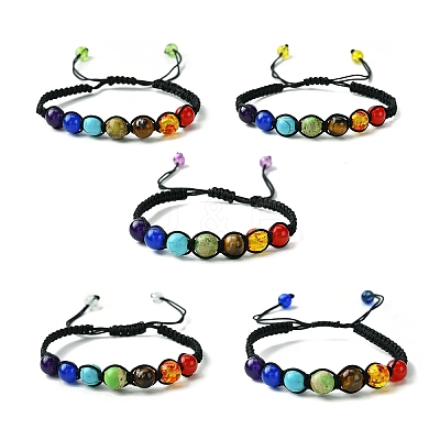 Dyed Natural & Synthetic Mixed Gemstone Round Braided Bead Bracelet BJEW-JB09624-1