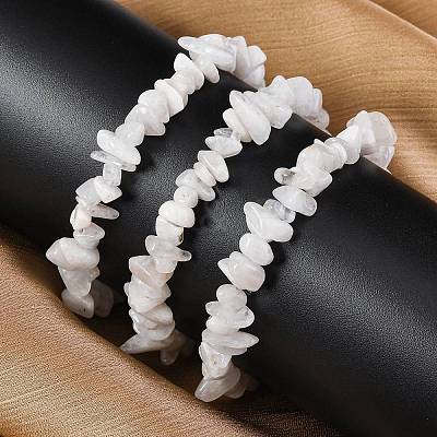 Unisex Chip Natural Rainbow Moonstone Beaded Stretch Bracelets BJEW-S143-37-1