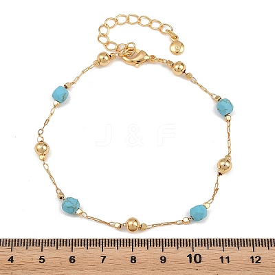 Brass & Synthetic Turquoise Link Chain Bracelets KK-H299-03G-1