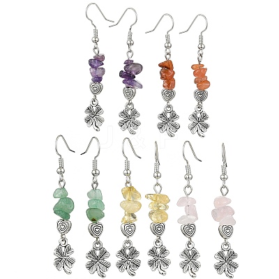Natural Mixed Stone Chip Dangle Earrings Set for Women EJEW-JE06249-1
