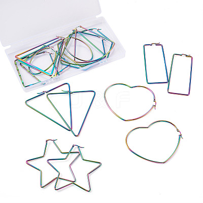 9Pairs 9 Style 304 Stainless Steel Geometric Hoop Earrings STAS-FW0001-21-1