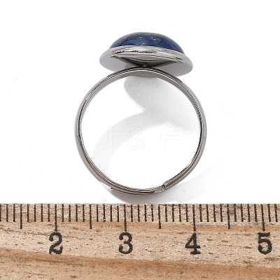 Half Round Natural Lapis Lazuli Finger Rings RJEW-M062-01P-04-1