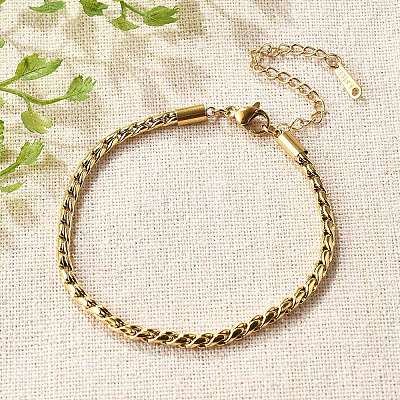304 Stainless Steel Rope Chain Bracelets for Women BJEW-Q051-04G-1