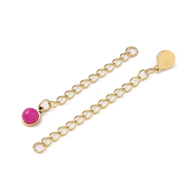 Ion Plating(IP) 316 Surgical Stainless Steel Curb Chain Extender with Natural Dyed Jade Round Charm High Polished STAS-A097-01G-15-1