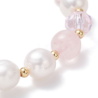 Natural Rose Quartz & Cultured Freshwater Pearl Beads Stretch Bracelets BJEW-JB12856-02-1
