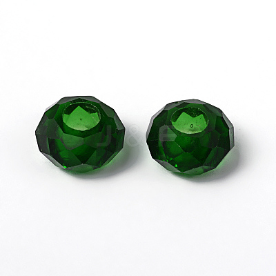 Fascinating No Metal Core Rondelle Dark Green Charm Glass Large Hole European Beads Fits Bracelets & Necklaces X-GDA007-18-1