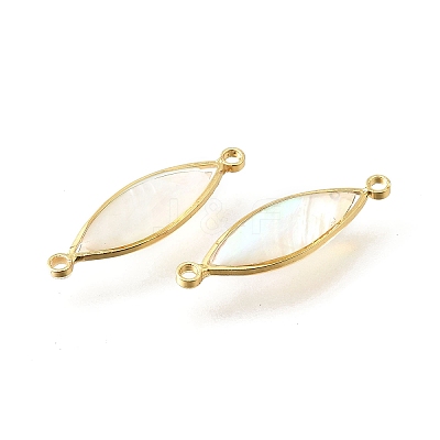 Brass Pave Natural White Shell Connector Charms KK-E794-01G-05-1