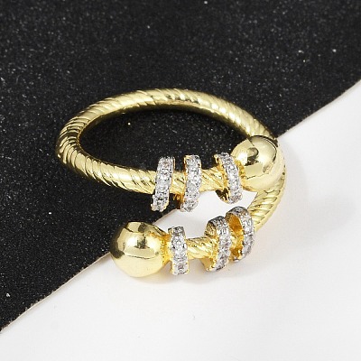 Brass Micro Pave Cubic Zirconia Open Cuff Ring for Women RJEW-F177-03GP-11-1