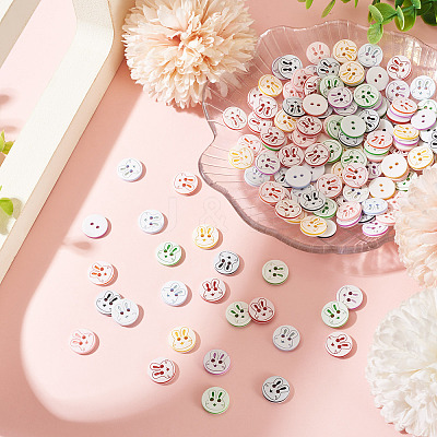 200Pcs 2-Hole Resin Buttons BUTT-TA0001-60A-1