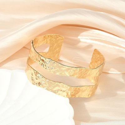 Rack Plating Brass Open Cuff Bangle for Women BJEW-A137-01G-1