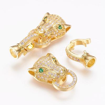 Brass Micro Pave Cubic Zirconia Fold Over Clasps ZIRC-L062-K01-G-1