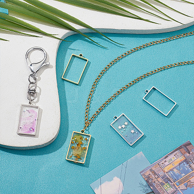 12Pcs 2 Colors 304 Stainless Steel Open Back Bezel Rectangle Pendants STAS-UN0057-58-1