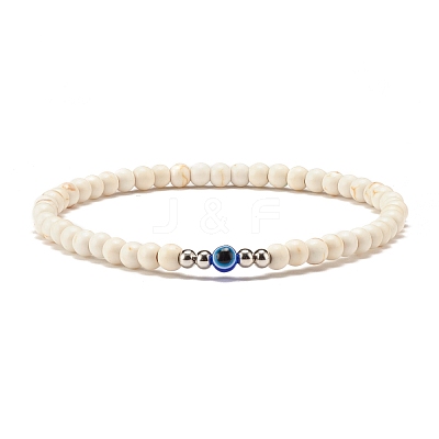3Pcs 3 Style Synthetic Turquoise(Dyed) & Hematitie Round Beaded Stretch Bracelets Set BJEW-JB07620-1
