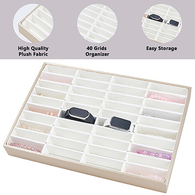 40 Girds Wood Covered with Velvet Bangle Organizer Display Trays BDIS-WH0003-32B-1