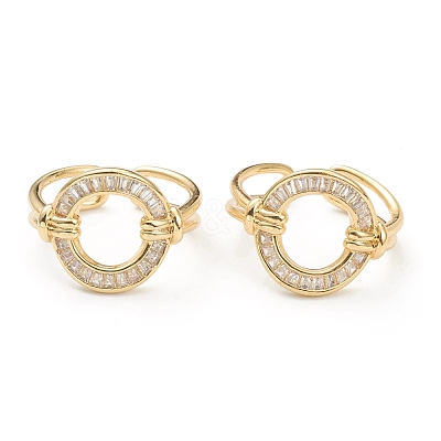 Brass Micro Pave Clear Cubic Zirconia Cuff Rings ZIRC-M117-05G-1