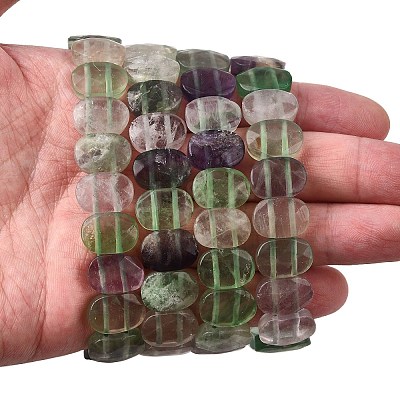 Natural Fluorite Oval Beaded Stretch Bracelet G-E010-01S-1