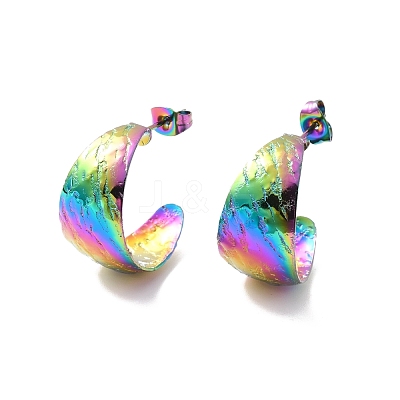 Ion Plating(IP) 304 Stainless Steel Chunky C-shape Stud Earrings EJEW-P198-05MC-1