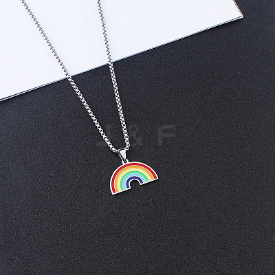 201 Stainless Steel Rainbow Pendant Necklaces for Women Men WGDE16F-01-1