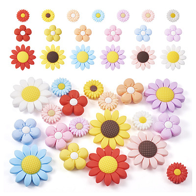 19Pcs 19 Styles Flower Food Grade Eco-Friendly Silicone Focal Beads SIL-BT0001-05-1