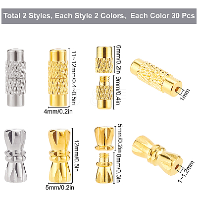 120 Sets 4 Style Column Brass Screw Clasps KK-SC0002-17-1