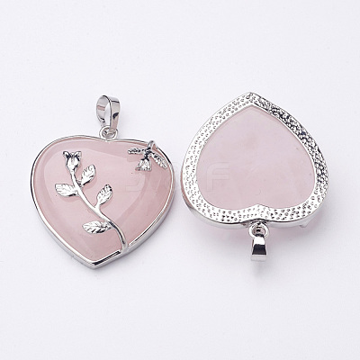 Heart Natural Rose Quartz Pendants GP356-1-1