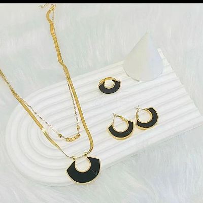 304 Stainless Steel & Acrylic Pendant Necklaces & Hoop Earrings & Rings Sets FS-WGD4BAB-04-1