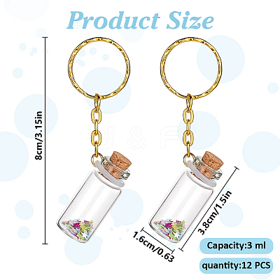 12Pcs Mini Glass Wishing Bottle Pendant Decorations with Plastic Paillette KEYC-DR00007-1