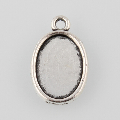 Tibetan Style Antique Silver Alloy Flat Oval Pendant Cabochon Settings X-TIBEP-M022-35AS-1