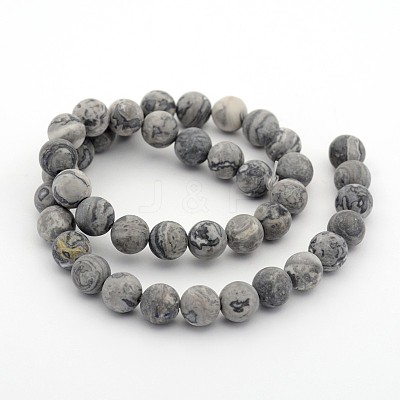 Frosted Natural Map Stone/Picasso Stone/Picasso Jasper Round Bead Strands G-M272-08-10mm-1
