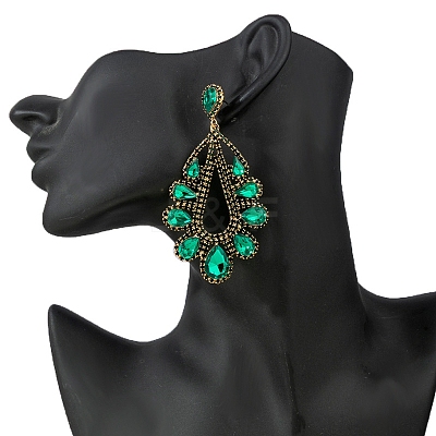Teardrop Brass with Rhinestone Stud Dangle Earrings FS-WGBB975-02-1