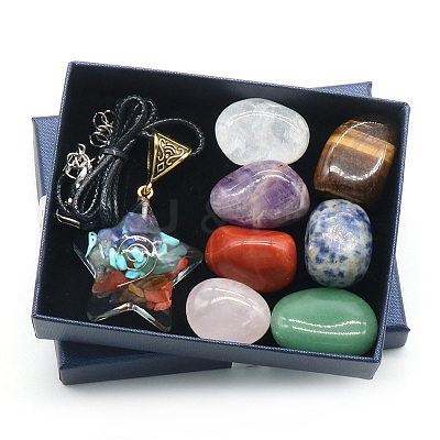 7 Chakra Tumbled Stone & Star Pendant Necklace Mixed Natural Gemstone Healing Stones Set X1-PW-WG21137-01-1