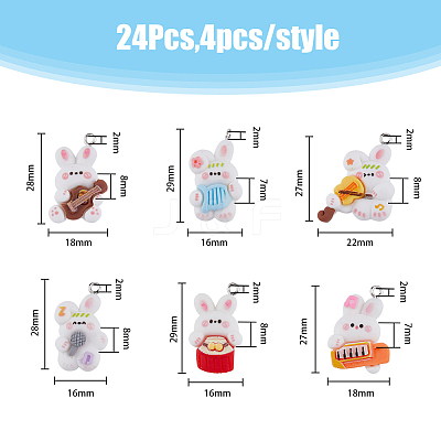 24Pcs 6 Styles Music Theme Opaque Resin Pendants RESI-FH0001-50-1