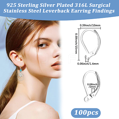 100Pcs 316L Surgical Stainless Steel Leverback Earring Findings STAS-BBC0010-61S-1