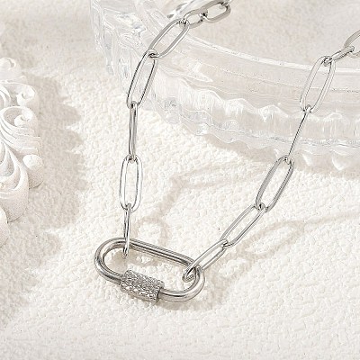 304 Stainless Steel Paperclip Chain Necklaces with Screw Carabiner Lock Charms NJEW-JN06389-1