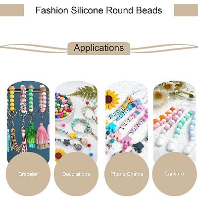 100Pcs Silicone Beads Round Rubber Bead 15MM Loose Spacer Beads for DIY Supplies Jewelry Keychain Making JX461A-1