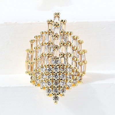 Brass Micro Pave Cubic Zirconia Adjustable Cuff Open Rings RJEW-D313-10G-1