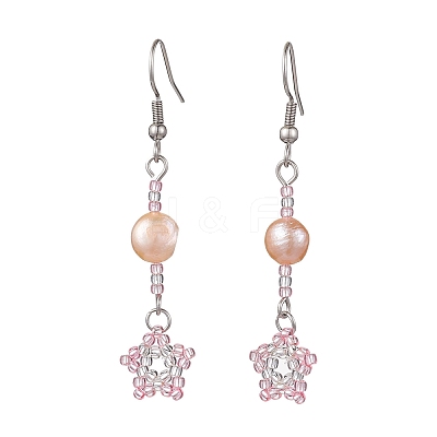 Natural Pearl Dangle Earrings EJEW-MZ00120-04-1