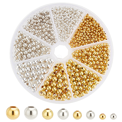 1080Pcs 8 Styles Brass Smooth Round Beads FIND-PH0018-84-1