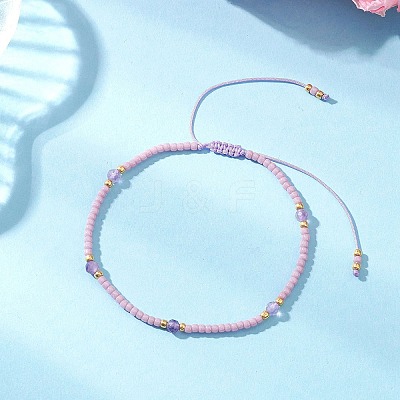 Natural Amethyst & Seed Glass Beaded Braided Bead Bracelets BJEW-JB12605-01-1