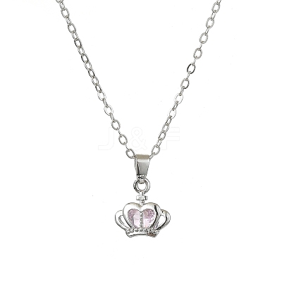 Light Rose Rhinestone Crown Pendant Necklace with Cable Chains NJEW-FZ00019-1