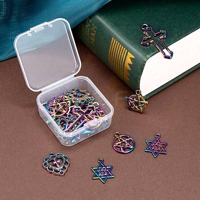 24Pcs 6 Style Rainbow Color Alloy Pendants FIND-LS0001-15MC-1