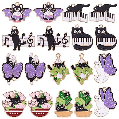 18Pcs 9 Styles Alloy Enamel Pendants, Light Gold, Cat/Bat Charms, Mixed  Patterns, 19~30.5x18~28.5x1~1.4mm, Hole: 2mm, 2pcs/style