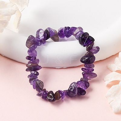 Unisex Chip Natural Amethyst Beaded Stretch Bracelets BJEW-S143-13-1