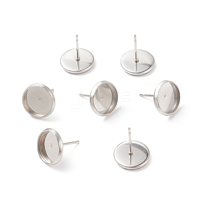 Tarnish Resistant 304 Stainless Steel Flat Round Stud Earring Settings STAS-I017-02-1