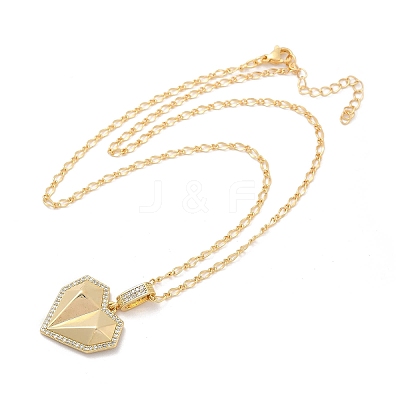 Brass Micro Pave Clear Cubic Zirconia Heart Pendant Necklaces NJEW-Q040-01G-1