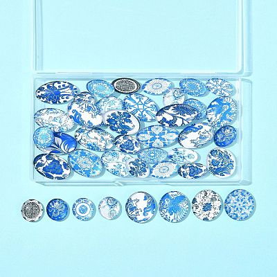 40Pcs 2 Styles Floral Theme Ornaments Glass Oval Flatback Cabochons GGLA-FS0001-10-1