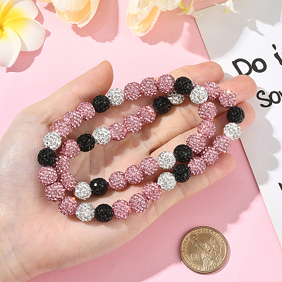 1Pc Polymer Clay Rhinestone Round Beaded Stretch Necklaces NJEW-SP0001-14J-1