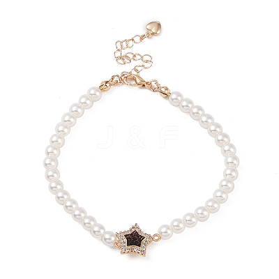 Brass Pave Clear Cubic Zirconia Star Link Chain Bracelets LS-BJEW-M321-01C-1