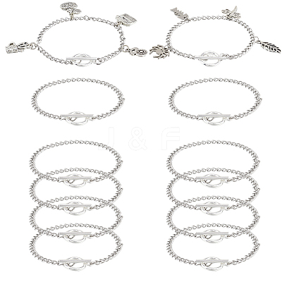 12Pcs 304 Stainless Steel Twisted Curb Chains Bracelets BJEW-SC0001-61P-1