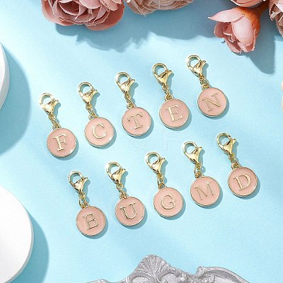 26Pcs Flat Round with Letter A~Z Alloy Enamel Pendant Decorations HJEW-JM02553-1